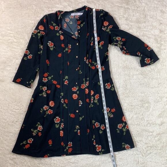 Justfab navy and floral drop waist long sleeved dress, small - Picture 4 of 6